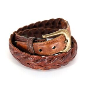 Trafalgar Brown Woven Etched Leather Belt Brass Buckle Vintage Mens 34 Heritage